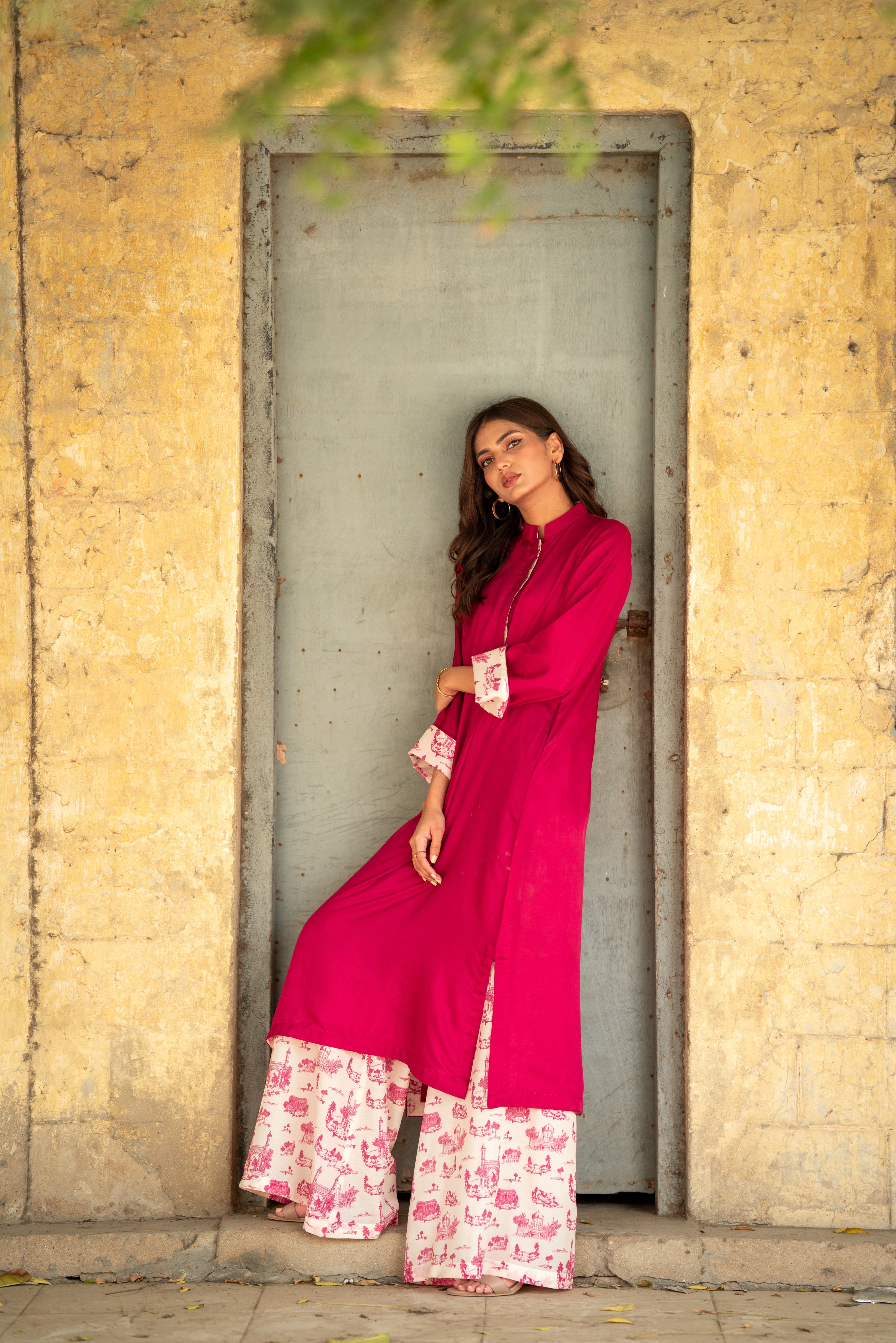 Toile de Karachi Palazzo Pants - Rani Pink